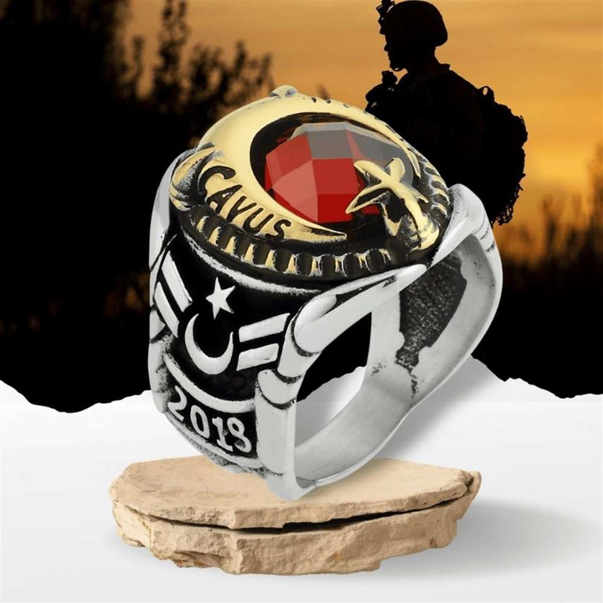 Uzman Çavuş Ay Yıldız Motifli Gümüş Yüzük