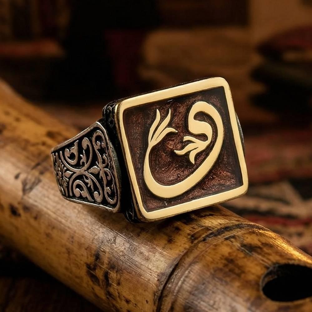 Vav Mineli Osmanlı Desenli Gümüş YüzükElif Vav Yüzük