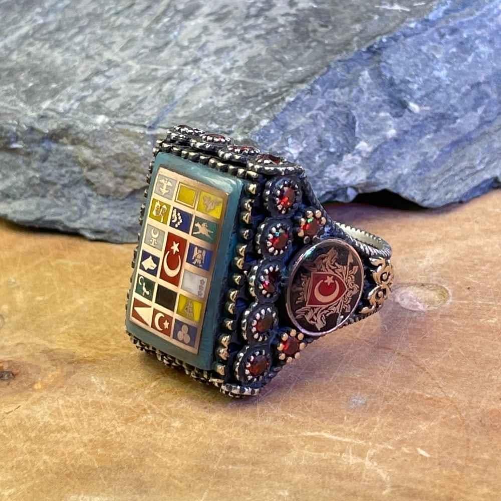 Yanları Çift Bozkurt 16 Türk Devleti Gümüş Yüzük16 Türk Devleti Yüzük