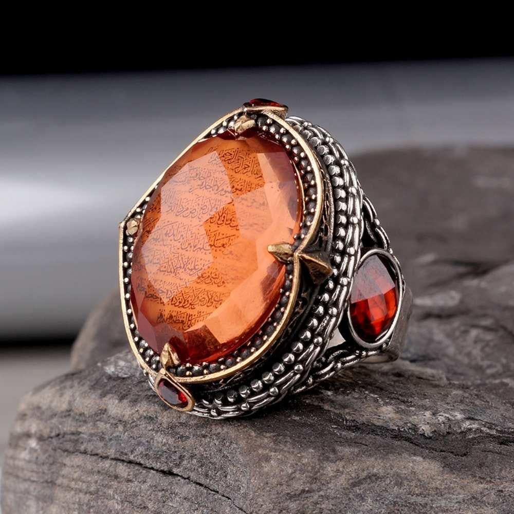 Zirkon Taş İçi Ayetel Kürsi İşlemeli Gümüş YüzükAyetel Kürsi Yüzük