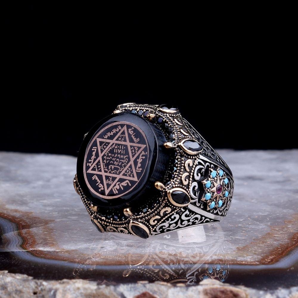 Zirkon Taşlı Oval Kasa Süleyman Mührü Gümüş Yüzük