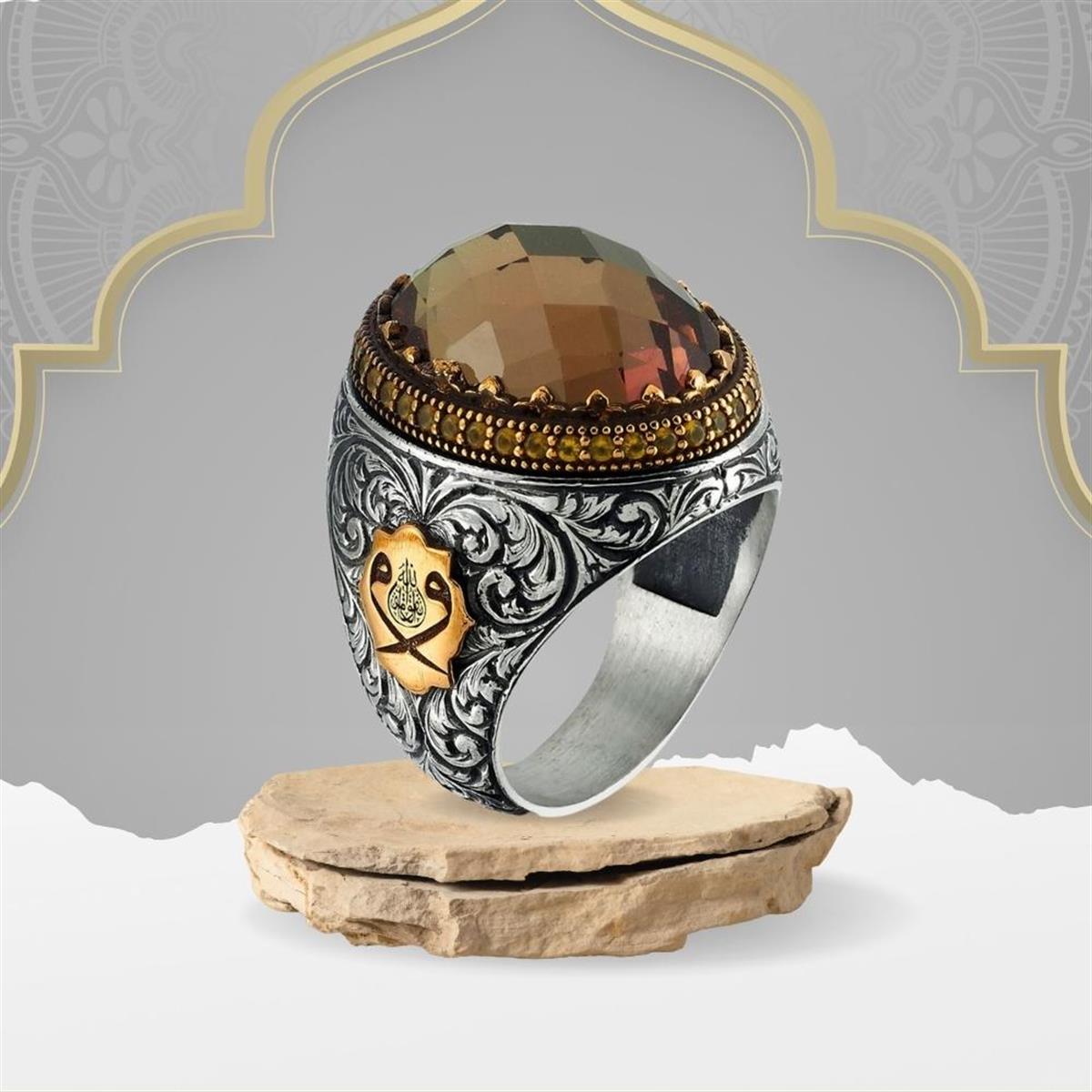 Zultanit Taşlı El İşlemeli Gümüş Erkek Yüzük