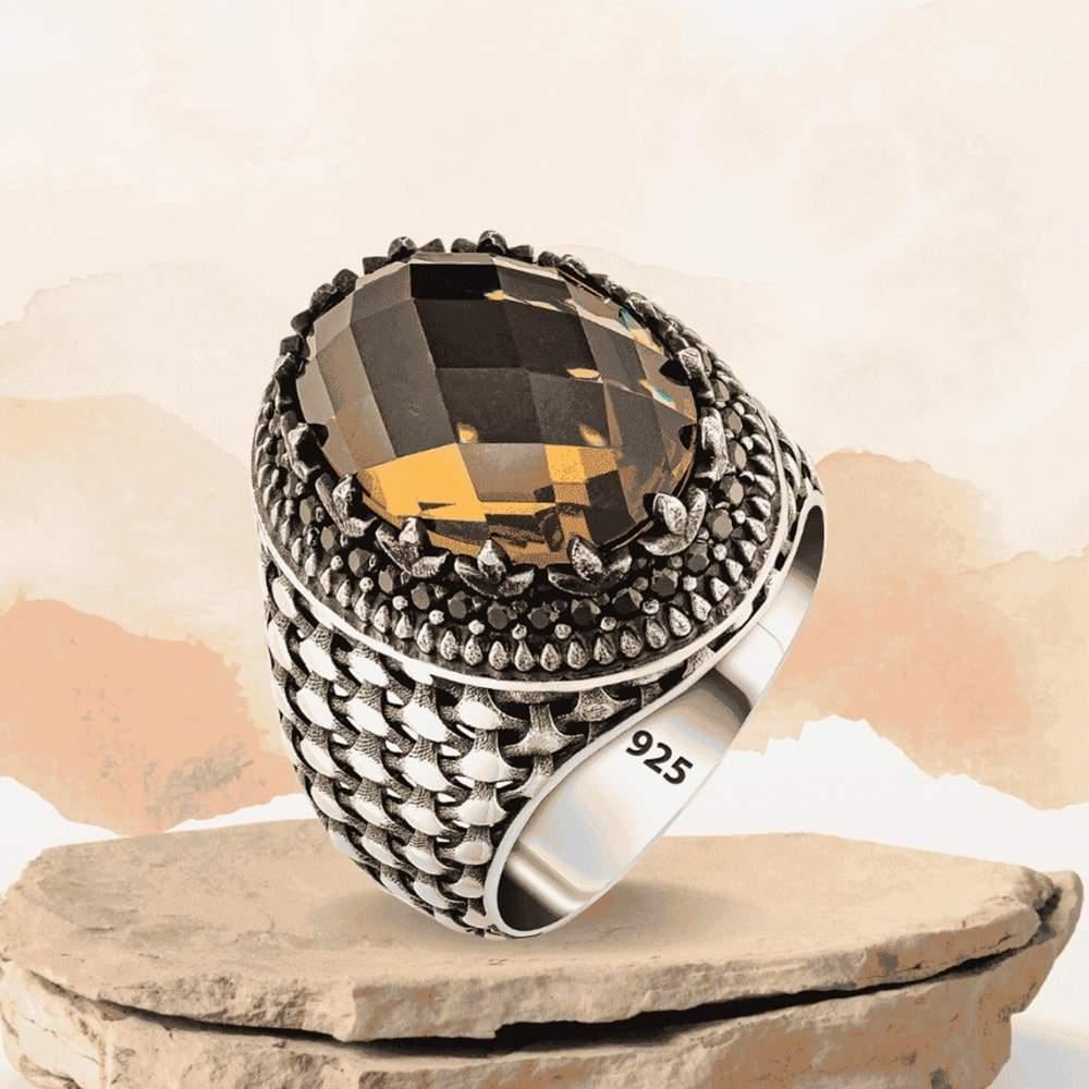 Zultanit Taşlı Kenarları Mikro Taşlı Gümüş Erkek YüzükZultanit Taşlı Yüzükler