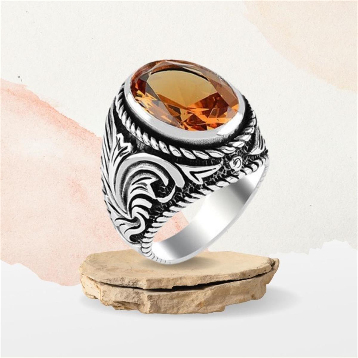 Zultanit Taşlı Osmanlı Kol Desenli Gümüş Yüzük