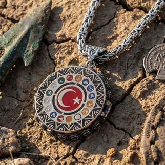 16 Türk Devleti Açılır Kapanır Gümüş Kolye16 Türk Devleti Kolye
