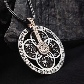 4 Esma İşlemeli İsme Özel Gümüş Sağlık ve Afiyet Kolyesi