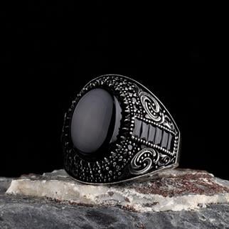 925 Ayar Gümüş Oniks Taşlı Oval Model Erkek YüzükOniks Taşlı Yüzükler