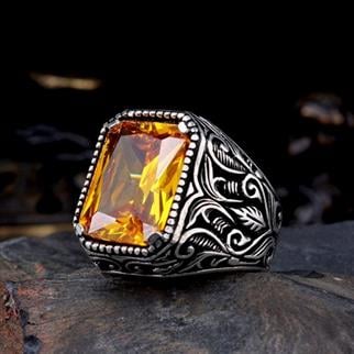 925 Ayar Gümüş Sarı Renk Zirkon Taşlı Model YüzükZirkon Taşlı Yüzükler