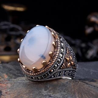 925 Ayar Gümüş Yemen Akik Taşlı Erkek YüzükAkik Taşlı Yüzükler