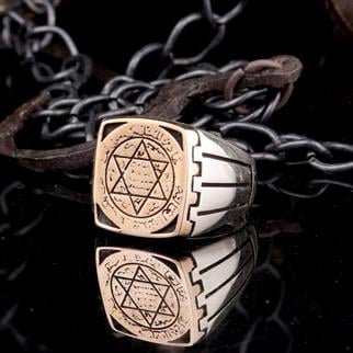 925 Ayar Mühr-ü Süleyman İşlemeli Gümüş Erkek YüzükSüleyman Mührü Yüzükler