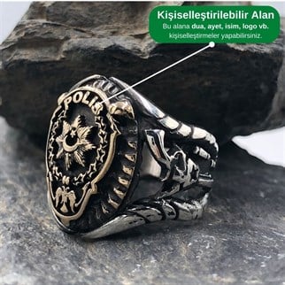 Adalet Terazisi İşlemeli Gümüş Polis Yüzüğü