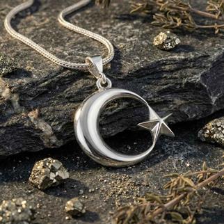 Ay Yıldız Bombeli Gümüş KolyeAy Yıldız Kolye