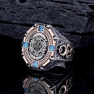 Ay Yıldız Detaylı Süleyman Mührü Gümüş YüzükSüleyman Mührü Yüzükler