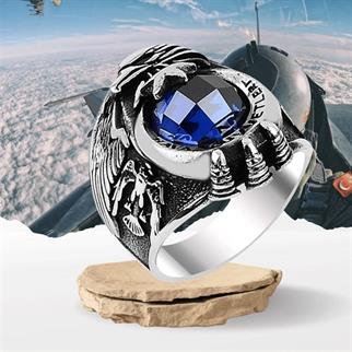 Ay Yıldız Hava Kuvvetleri Komutanlığı Gümüş Erkek Yüzük Mavi