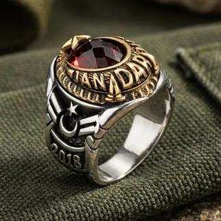 Ay Yıldız Motifli Jandarma Gümüş YüzükAsker & Polis Yüzükleri