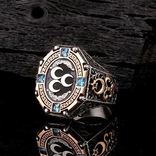 Ay Yıldızlı Üç Hilal Motifli Gümüş YüzükÜç Hilal Yüzük