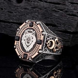 Bozkurt Göktürkçe Türk Detaylı Gümüş YüzükBozkurt Yüzükleri