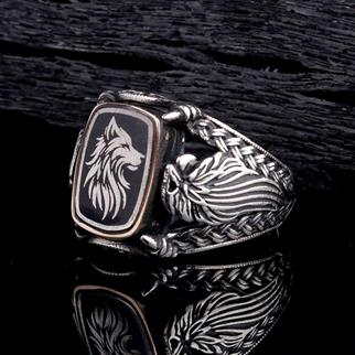 Bozkurt ve Kartal Detaylı Erkek Gümüş YüzükBozkurt Yüzükleri