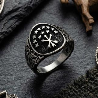 Çerkes Bayrağı Siyah Zeminli Gümüş YüzükÇerkes Yüzükleri