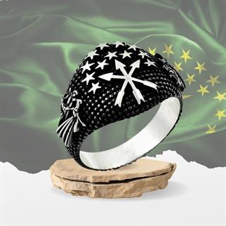 Çerkes Bayrağı ve Çerkes Dansı Figürlü Gümüş Erkek Yüzük