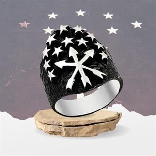 Çerkes Bayrak Sembollü Gümüş Erkek Yüzük