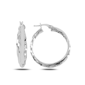 Çift Halka Model Burgu Desenli Gümüş Küpe
