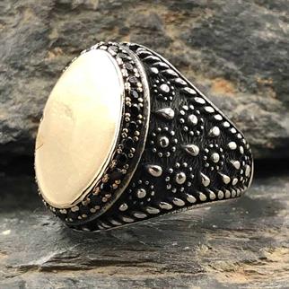 Damla Desenli Oval Kasa Kişiye Özel Gümüş Yüzük