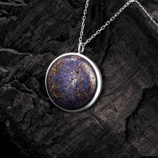 Doğal Lapis Lazuli Taşı Gümüş Kolye