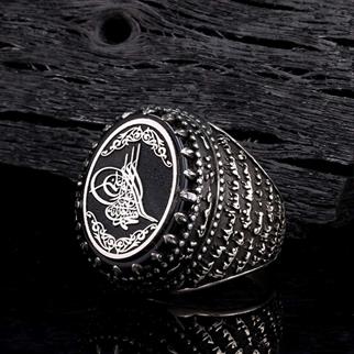 Dualı Tasarım Osmanlı Tuğrası Gümüş YüzükTuğra Yüzük