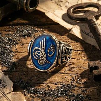 Fatih Sultan Mehmet Gümüş Erkek Yüzük MaviOsmanlı Yüzükleri