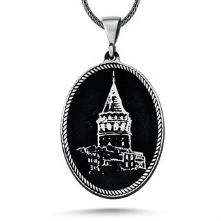 Galata Kulesi Motifli Gümüş Kolye