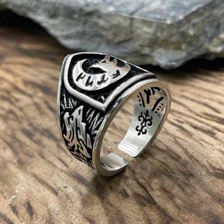 Göktürkçe Türk Bozkurt Gümüş Zihgir YüzükBaşparmak & Zihgir Yüzükleri