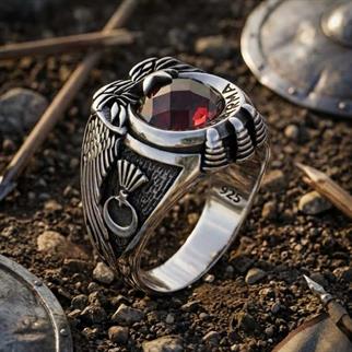 Göktürkçe Türk İşlemeli Jandarma Gümüş YüzükAsker & Polis Yüzükleri