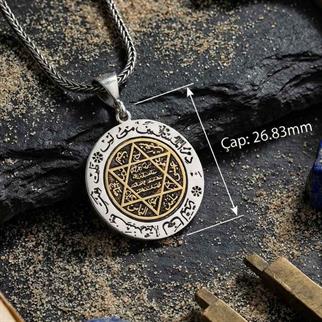 Hz Süleyman Mührü Motifi İşlemeli Gümüş KolyeSüleyman Mührü Kolye