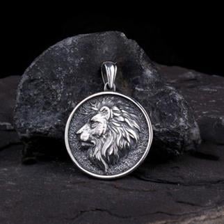 Kabartma Aslan Model Gümüş Kolye UcuKolye Ucu