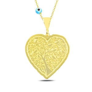 Kalp Model Hayat Ağacı Altın Rengi Gümüş Kolye
