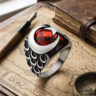 Kare Zirkon Taşlı Ay Yıldız Gümüş YüzükAy Yıldız Yüzükler