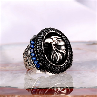 Kartal Model Mavi Zirkon Taşlı Gümüş Yüzük