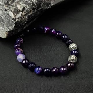 Kişiye Özel Gümüş Harfli Mor Akik Taşı Bileklik