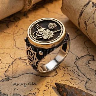 Osmanlı Tuğra Motifli Üç Ok Gümüş YüzükTuğra Yüzük