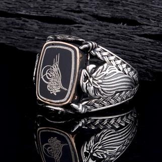 Osmanlı Tuğralı Kartal Motifli Gümüş YüzükTuğra Yüzük