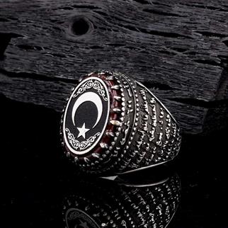 Özel İşçilikli Ay Yıldız Motifli Gümüş YüzükAy Yıldız Yüzük