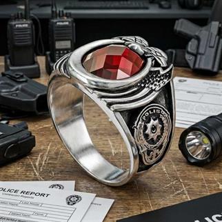 Polis Armalı Zirkon Taşlı Gümüş YüzükPolis Yüzükleri