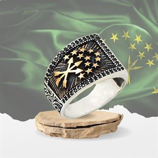 Siyah Zirkon Taşlı Çerkes Bayrağı Gümüş Yüzük