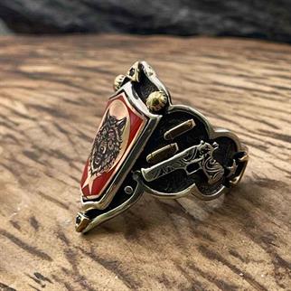 Tabanca İşlemeli Bozkurt Gümüş Zihgir YüzükBaşparmak & Zihgir Yüzükleri