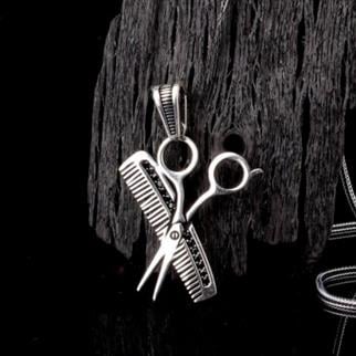 Tarak Makas İşlemeli Kuaför Model Gümüş Kolye UcuKolye Ucu