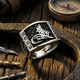 Tuğra Motifli Ay Yıldız Ve Kartal Desenli Gümüş Erkek YüzükTuğra Yüzük