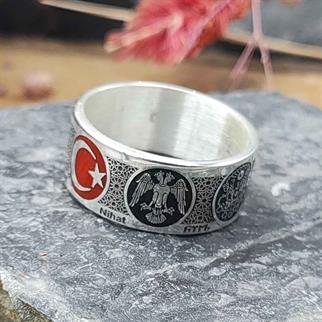 Türk Dünyası Kişiye Özel Gümüş Alyansİsim Yazılı Yüzük