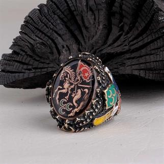 Üç Hilal At Sırtında Türk Savaşçısı Gümüş YüzükAy Yıldız Yüzük