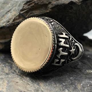 Yanları Ay Yıldız İşlemeli Kişiye Özel Erkek Gümüş Yüzük